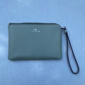 Coach Pale Green Leather Wristlet Clutch